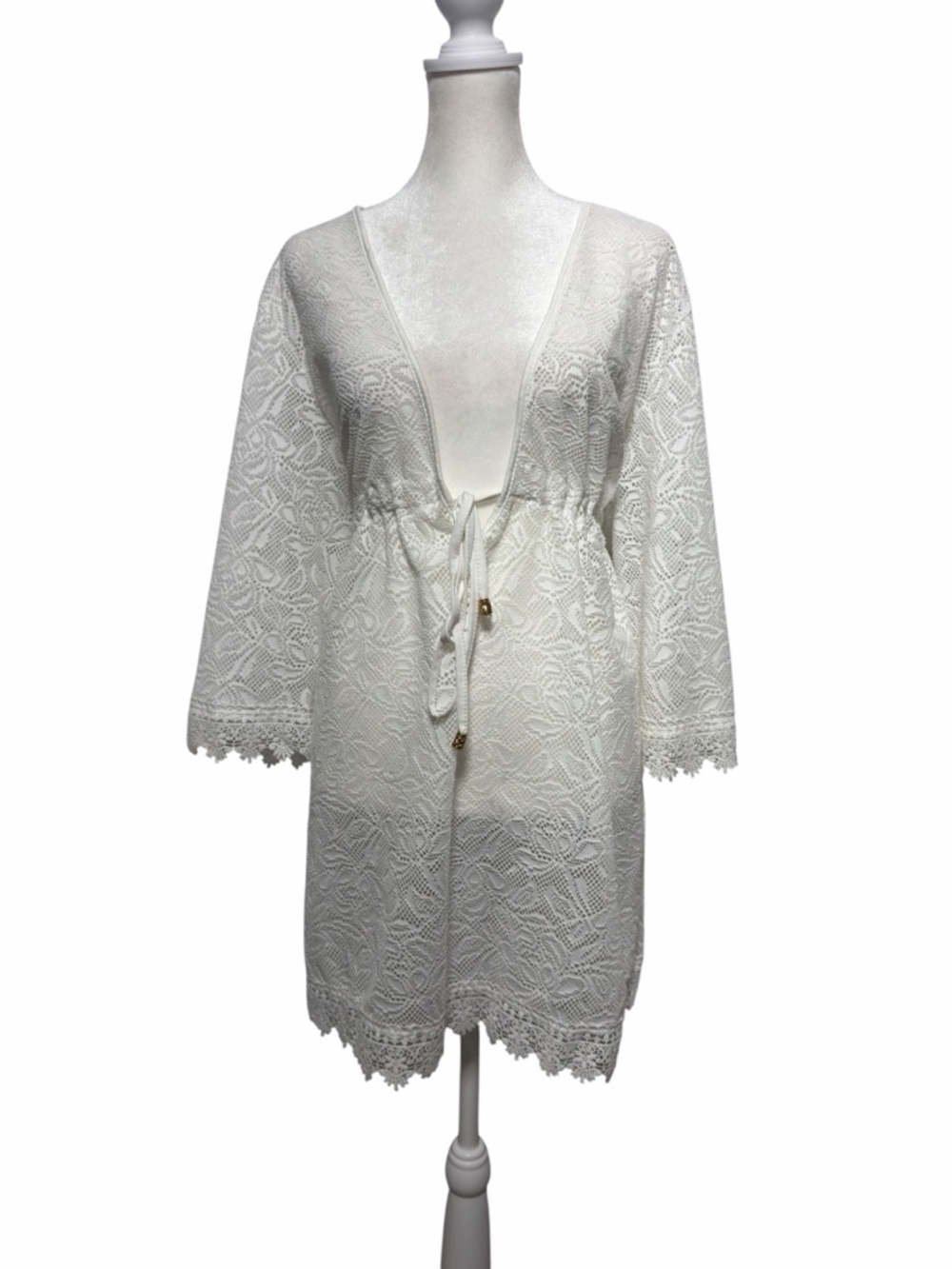 Club Z Collection White Lace Swim Cover Up Tunic Drawstring Waist Plus 1X